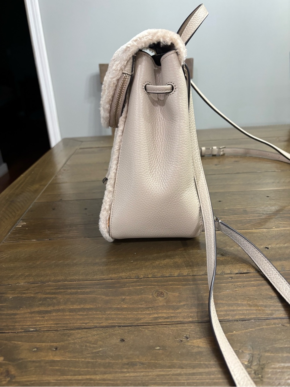 Kate Spade Leila Medium Flap Backpack with Faux Shearling Trim - Picture 4 of 12